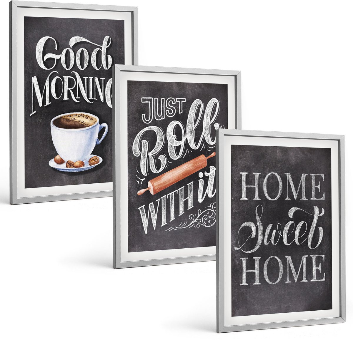 Coloray 3-Delige Schilderij Set - Home Keuken Motieven Schoolbord Lettering - 40 x 60 cm - Stijlvolle Wanddecoratie - Interieur - Interieur Decoratie