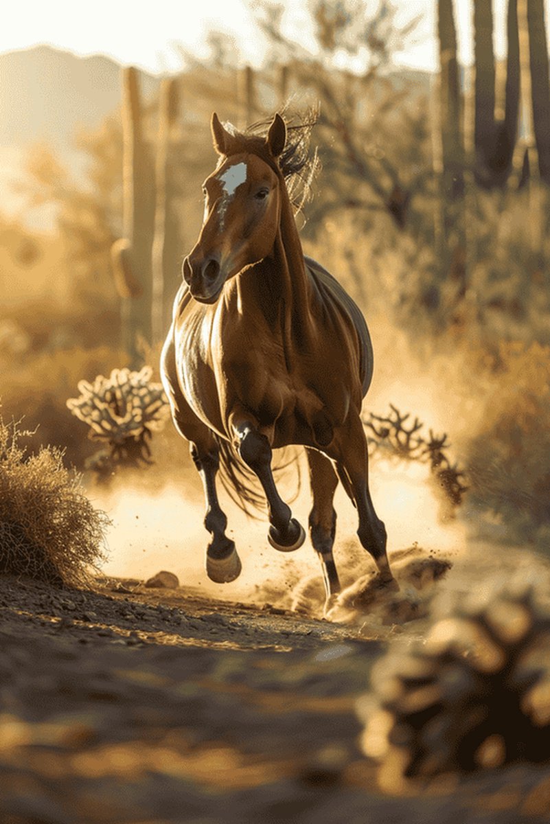 Rennen Poster - Paard - Sport - Dieren - Snelle - Krachtige - Levendige - posters - formaat 70x100cm - Wanddecoratie - L2878RTB