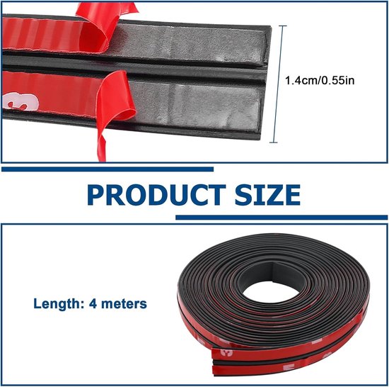 Rubberen afdichting 4 m voor voorruit, T-vormige afdichtingsstrips, zelfklevend, randbescherming, waterdicht en geluidsisolatie voor auto en bovenlichten (14 mm)