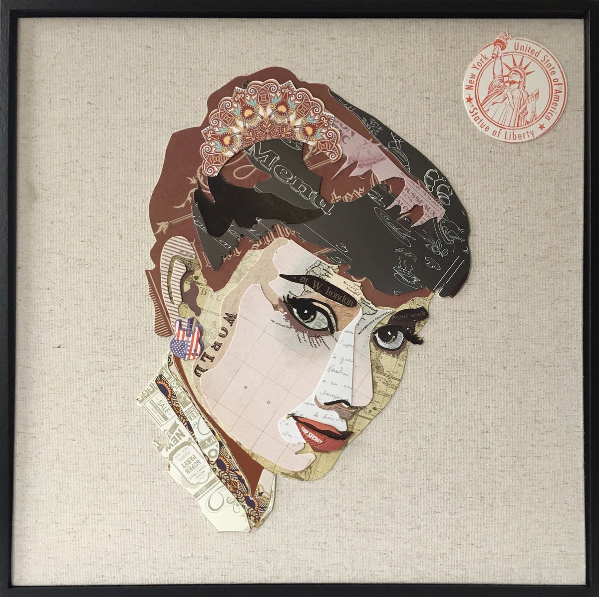 Padiro wanddecoratie 52 x 52 cm - meerkleurig - papier op canvas met lijst - portretcollage