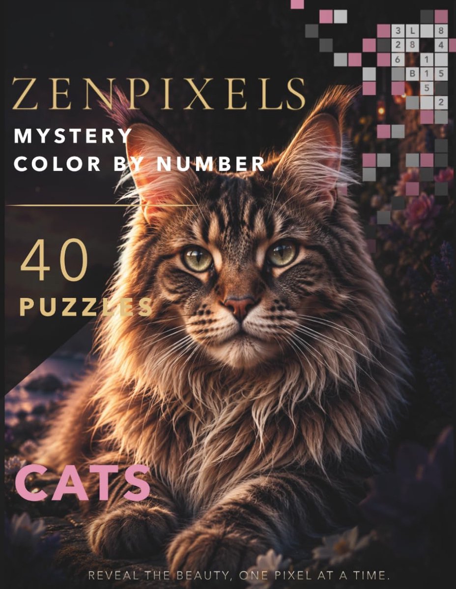 Mystery Color by Number Cats for Adults (40 Relaxing Pixel Art Puzzles): Reveal Beautiful Cats One Pixel at a Time – - ShopVlot
