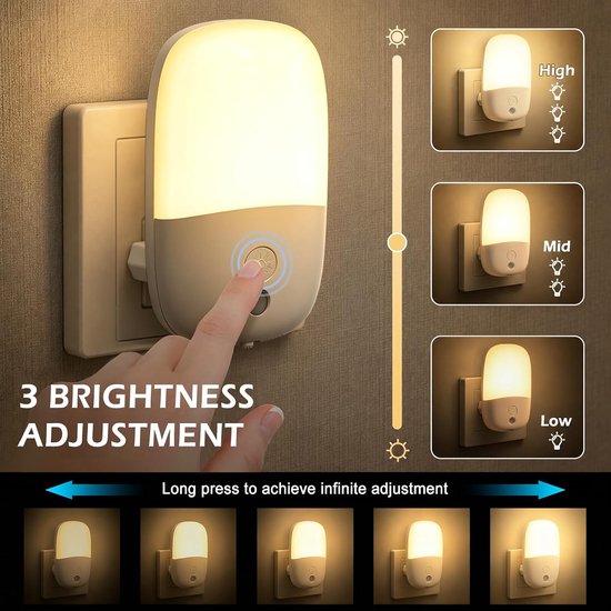 Nachtlicht Steckdose - Nachtlampje Sensor - Oriëntatie Verlichting - Met Dimmersensor - 2 stuks - Wit — afbeelding 4
