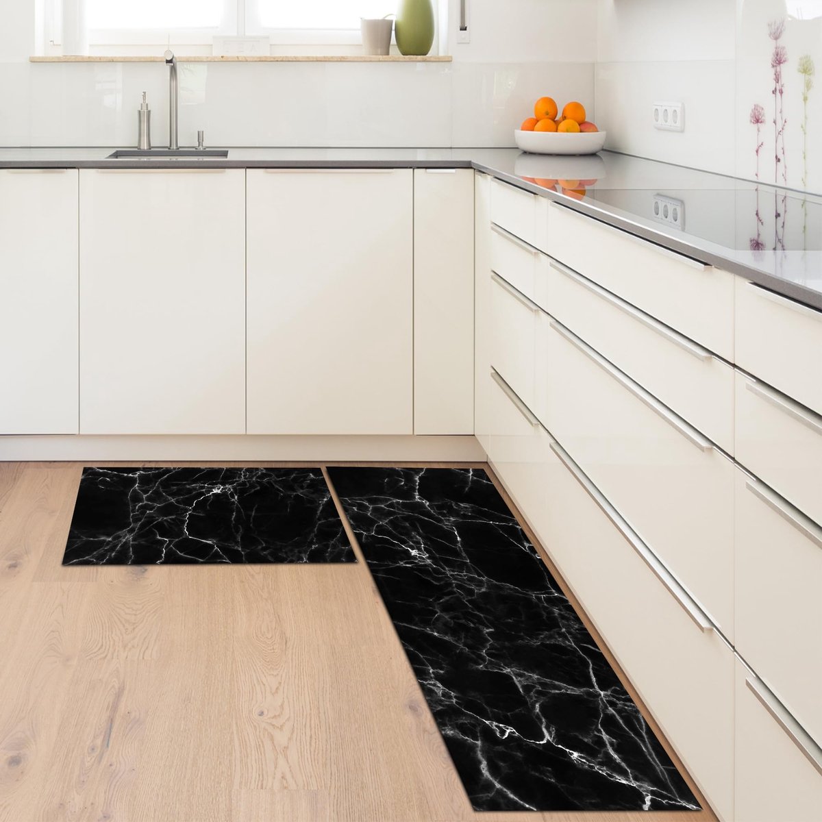 Winund Vinyltapijt voor de keuken, antislip, wasbaar, pvc, voor moderne keuken, 43 x 72 en 43 x 120 cm (Black Marble) - ShopVlot