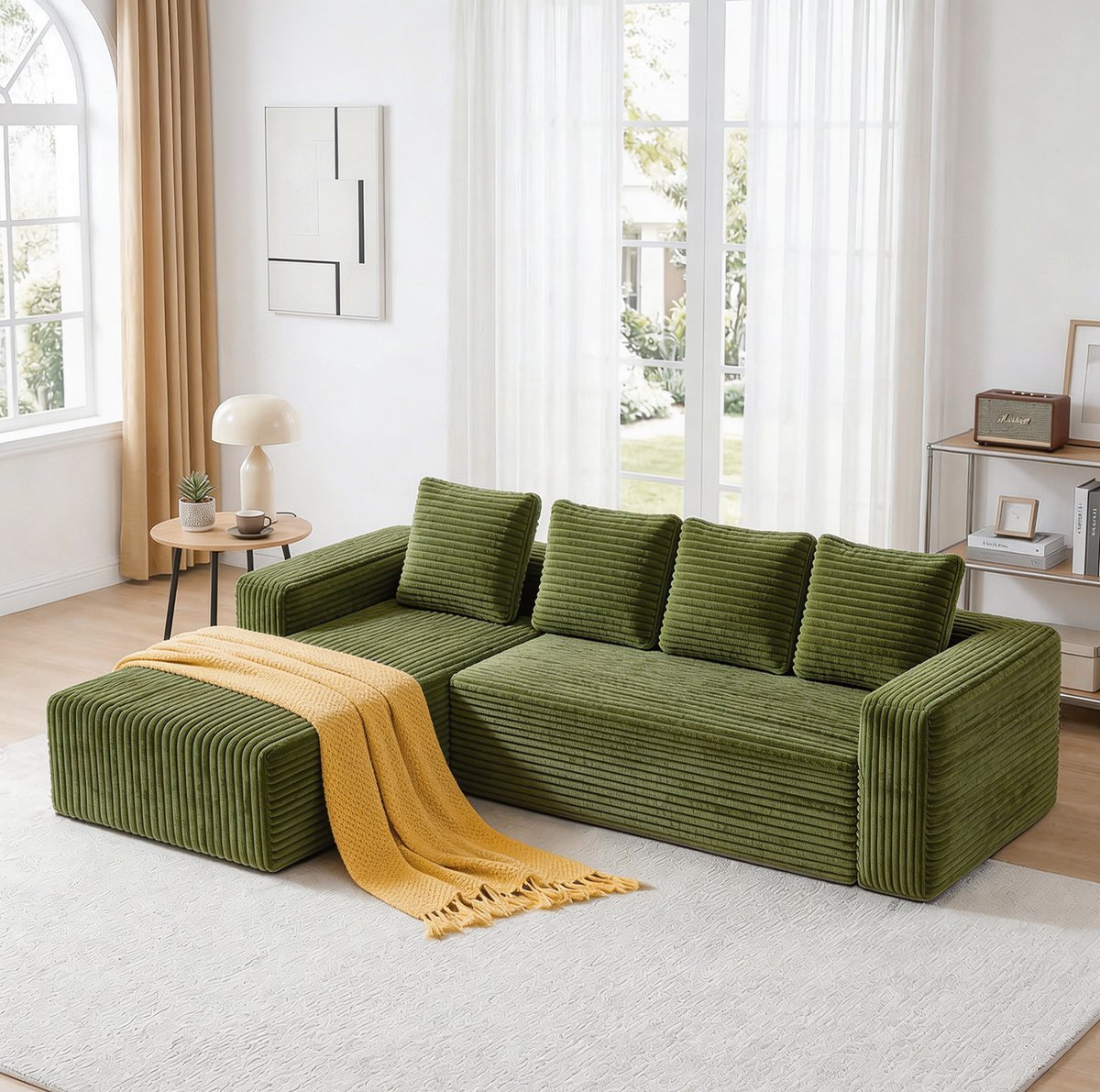 MODFU - Hoekbank - L-Vormige Modulaire Bank - Rechtsgerichte Chaise - Groen - Stof