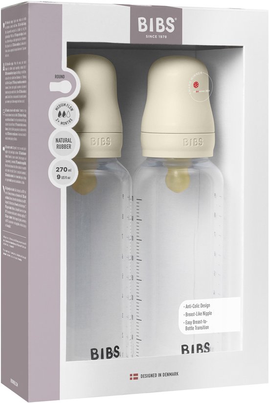 Bibs Fles - Medium Flow - 2 Stuks - 270 ml - Latex - Ivory van BIBS — afbeelding 3