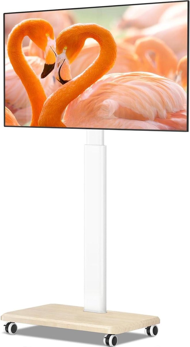TV meubel met wielen - Verrijdbare standaard - Televisie Presenteren - In hoogte verstelbaar - 32-65 inch - Wit