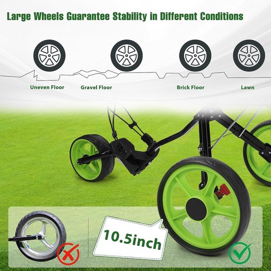 Driedelige Golf Trolley met 3 Wielen, Opvouwbare Golfkar van Aluminium in Groen voor Gemakkelijk Transport — afbeelding 3