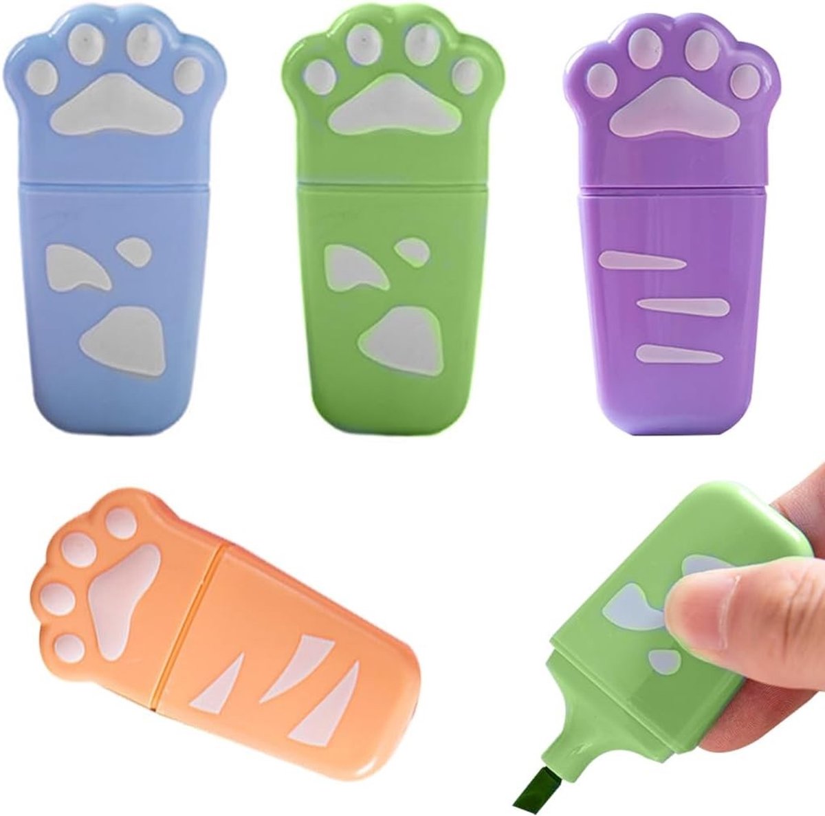 Set van 4 Creatieve Hooglighters in Cartoonvorm voor Kinderen - Perfect als Cadeau voor Verjaardag, School of Feestjes - 6x3 cm in 4 Kleuren