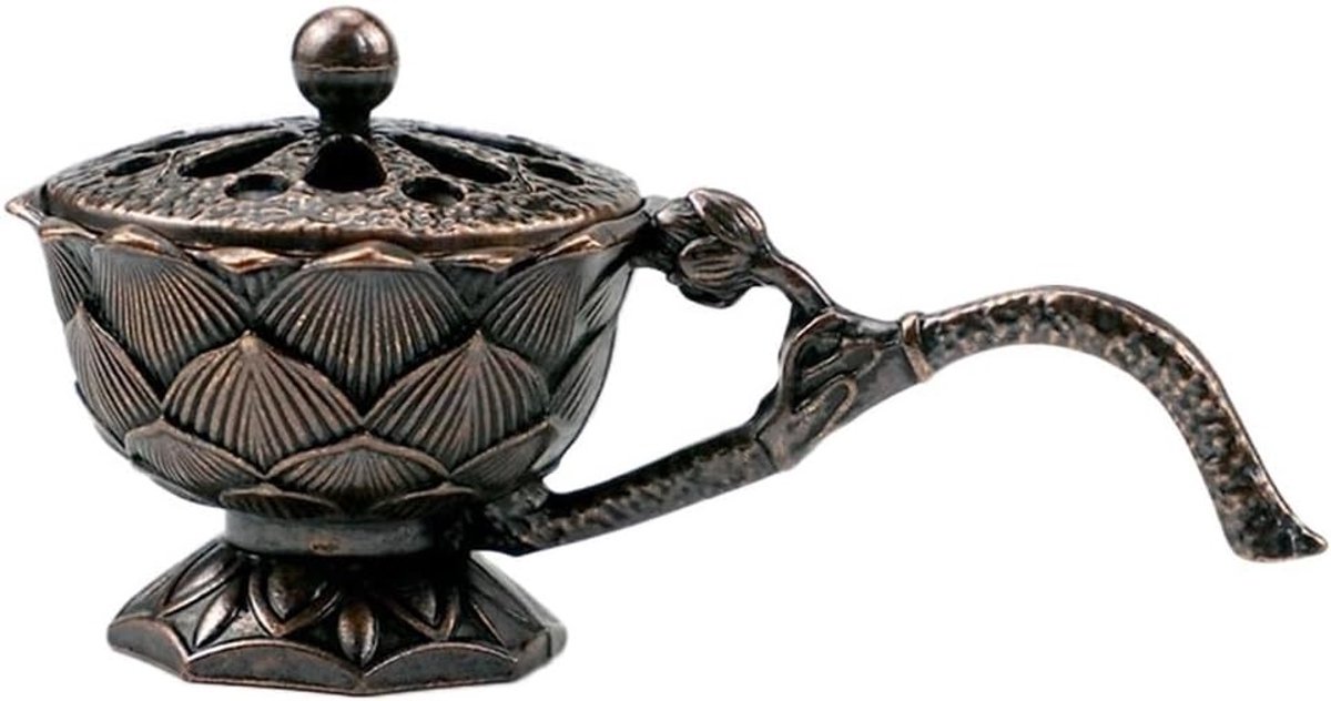 Decoratieve lotus wierookhouder met handvat, ideaal voor het creëren van sfeer in slaapkamers, studeerkamers en kerken
