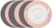Cookinglife Placemats Ronds - Lederlook Onderleggers - Vegan Leer - Grijs/Roze - Dubbelzijdig Eenvoudig Reinigen - Ø 38 cm 6 Stuks