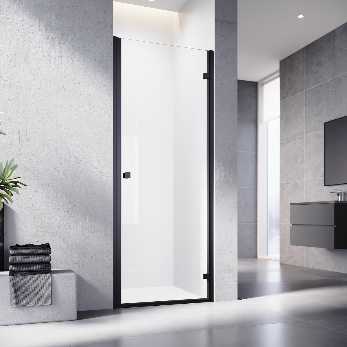 SONNI Douchedeur, 80 x 195 cm, klapdeur, douche, zwart 6 mm gehard glas, waterbeschermingsstrip, magnetische - ShopVlot