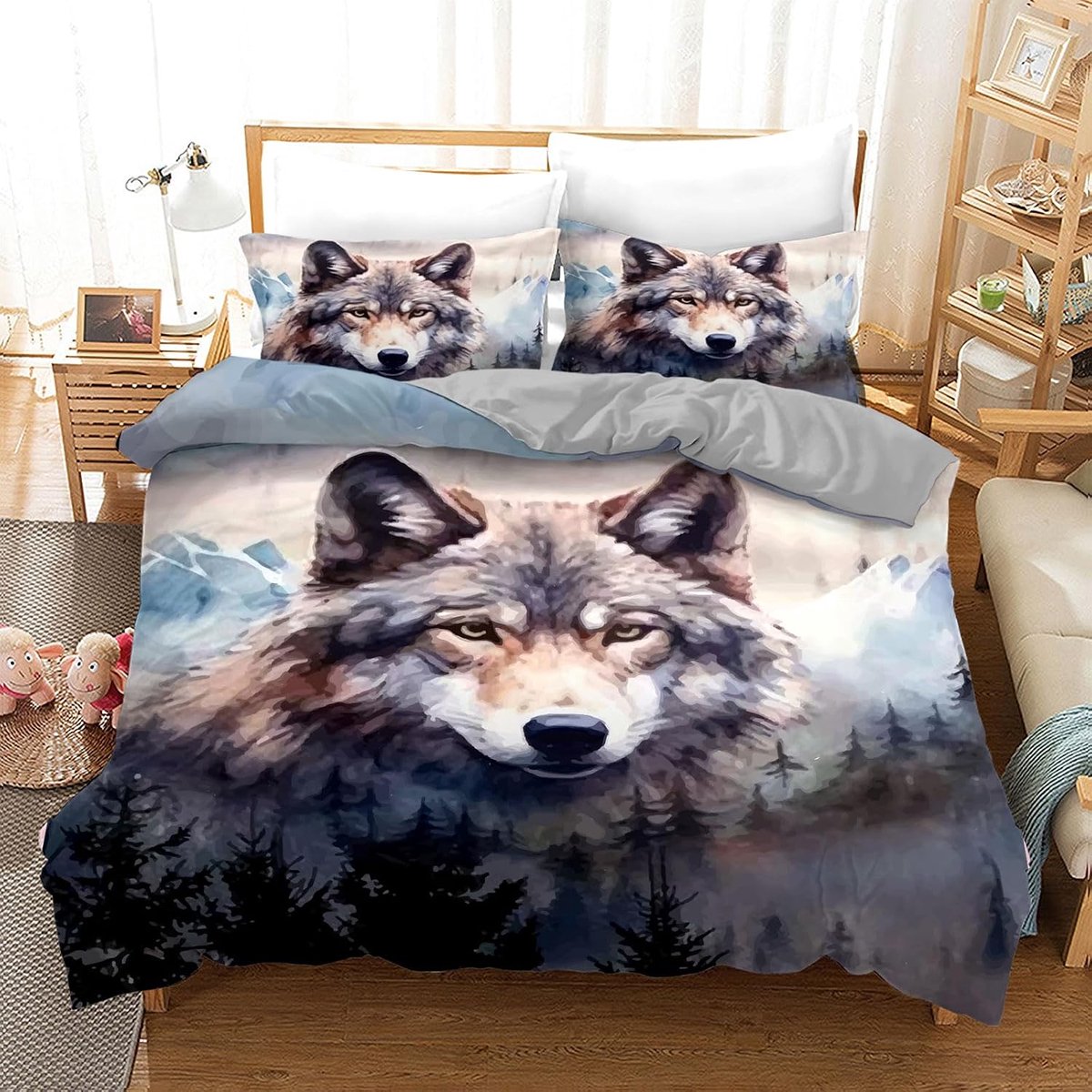 Kinderdekbedovertrek 135x200 cm - Microvezel - Wolf - Met Ritssluiting