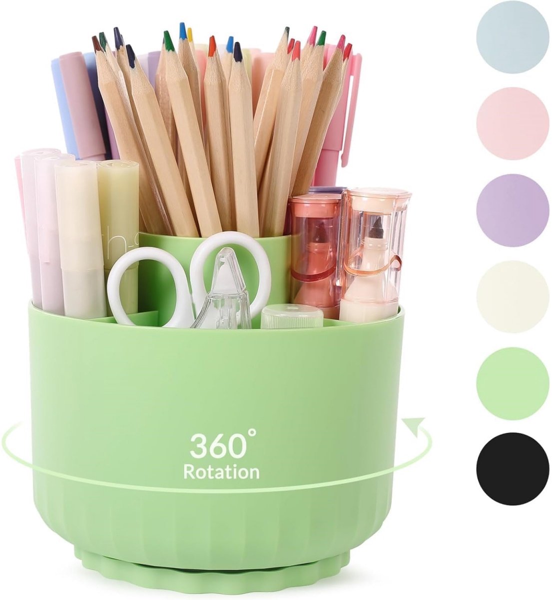Bureau Organizer - 360° Draaibare Pennenhouder - Bureau Opberger met 5 Vakken - Compact Opbergsysteem - Voor Kantoor, Keuken en Badkamer - 12,5 x 12,5 x 11,5 cm - Groen - 1 Stuk