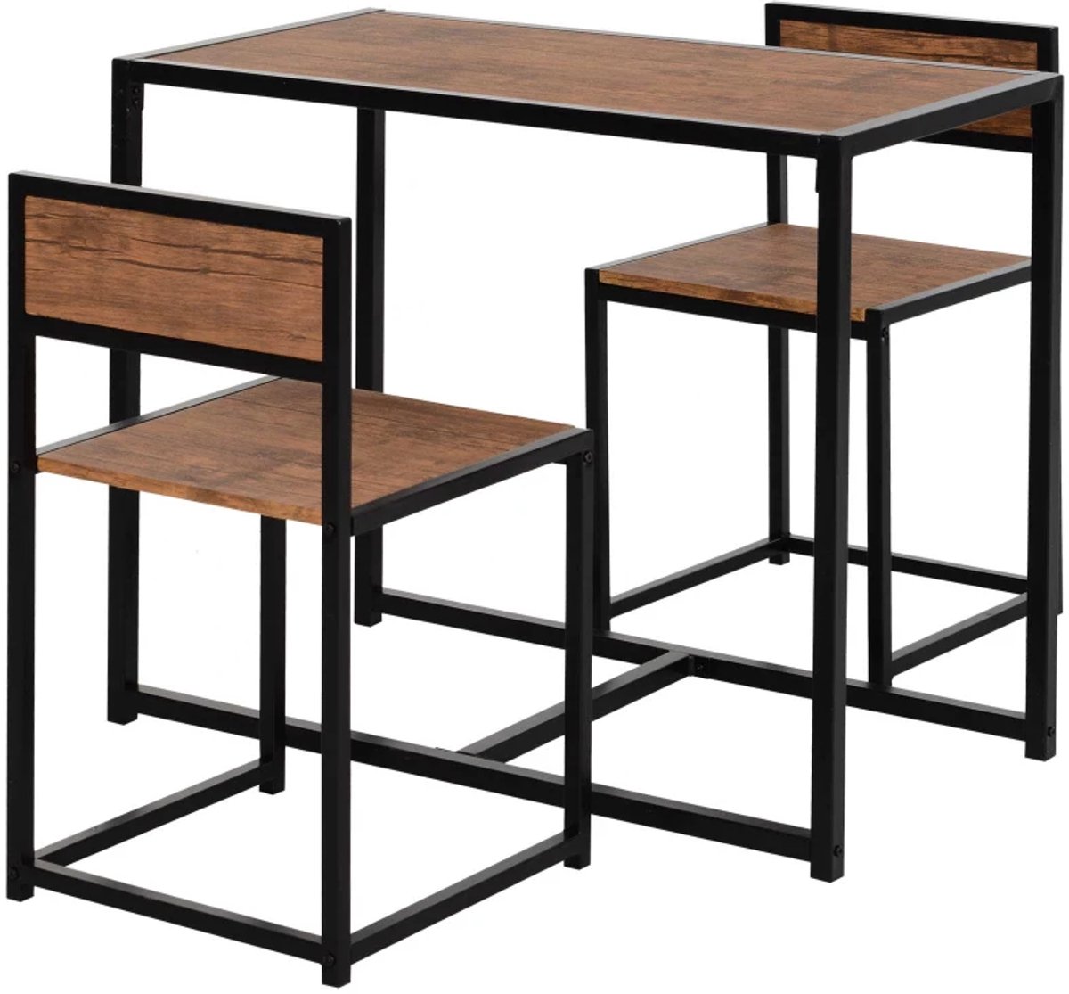 Eethoek - 3-delige Bartafelset - Hoge Tafelset Met 2 Stoelen - 90 x 47 x 76 cm - Bruin En Zwart