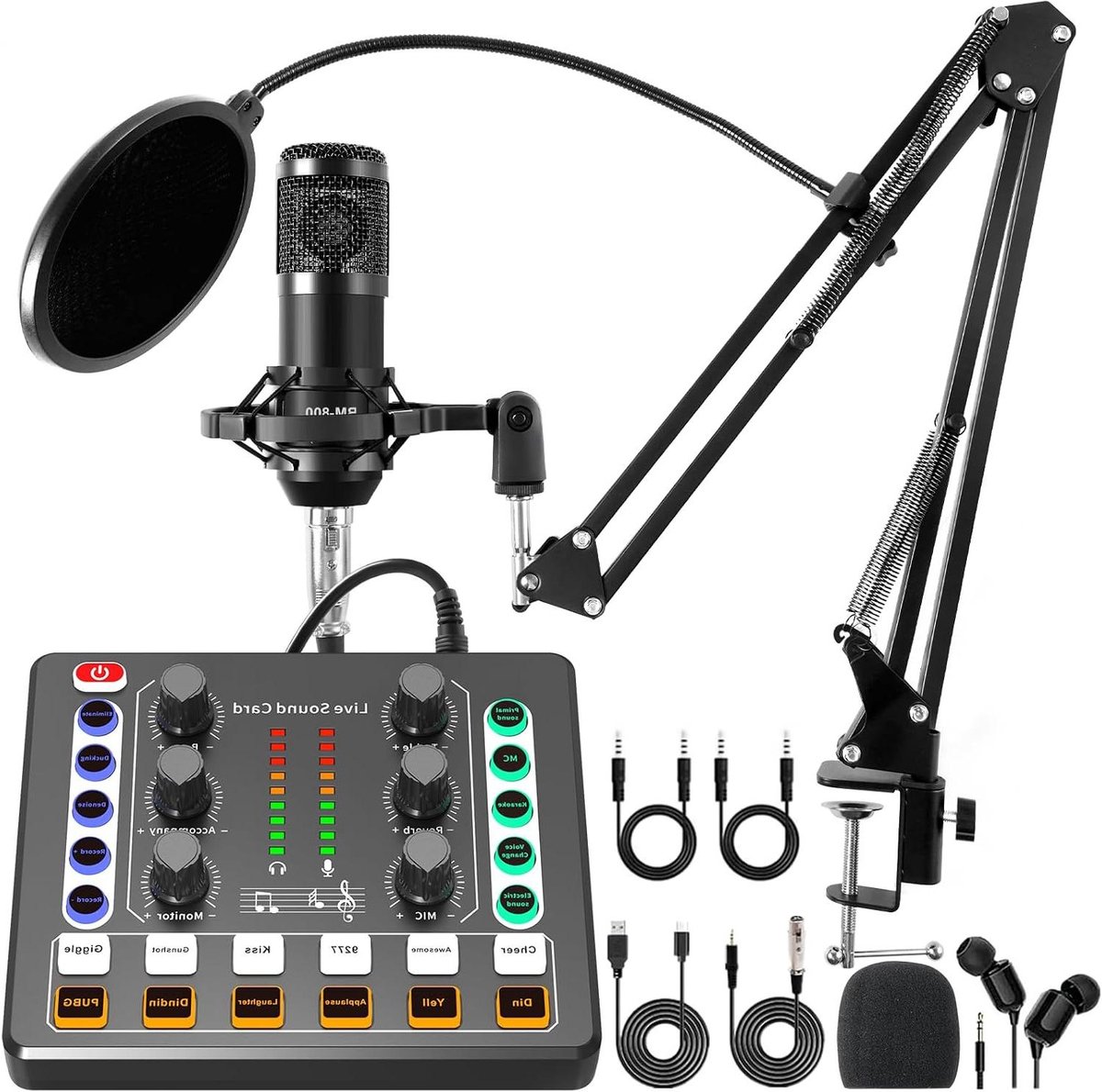 Podcast set - Audio interface mixer - Muziek opnemen - Rijke geluidseffecten - Metaal - Zwart