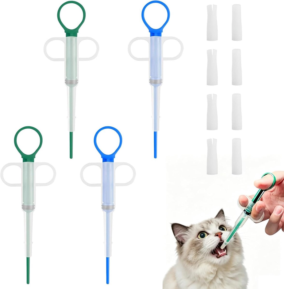 Ergonomische pillen dispenser set voor katten en honden - 4-delige silicone tabletgever met transparante punt, ideaal voor thuis en onderweg
