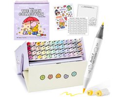Ohuhu x Coco Wyo Cozy Mood Coloring Kit – Honolulu B 48 kleuren Alcohol Art Markers Brush & Fine + kleurboek