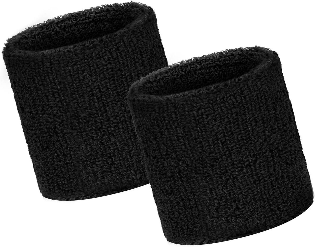 Zweetband Set - Polsbanden Hoesjes - Sport Zweet Absorberen - Dubbele Laag Stof - 8 x 8 cm - Zwart