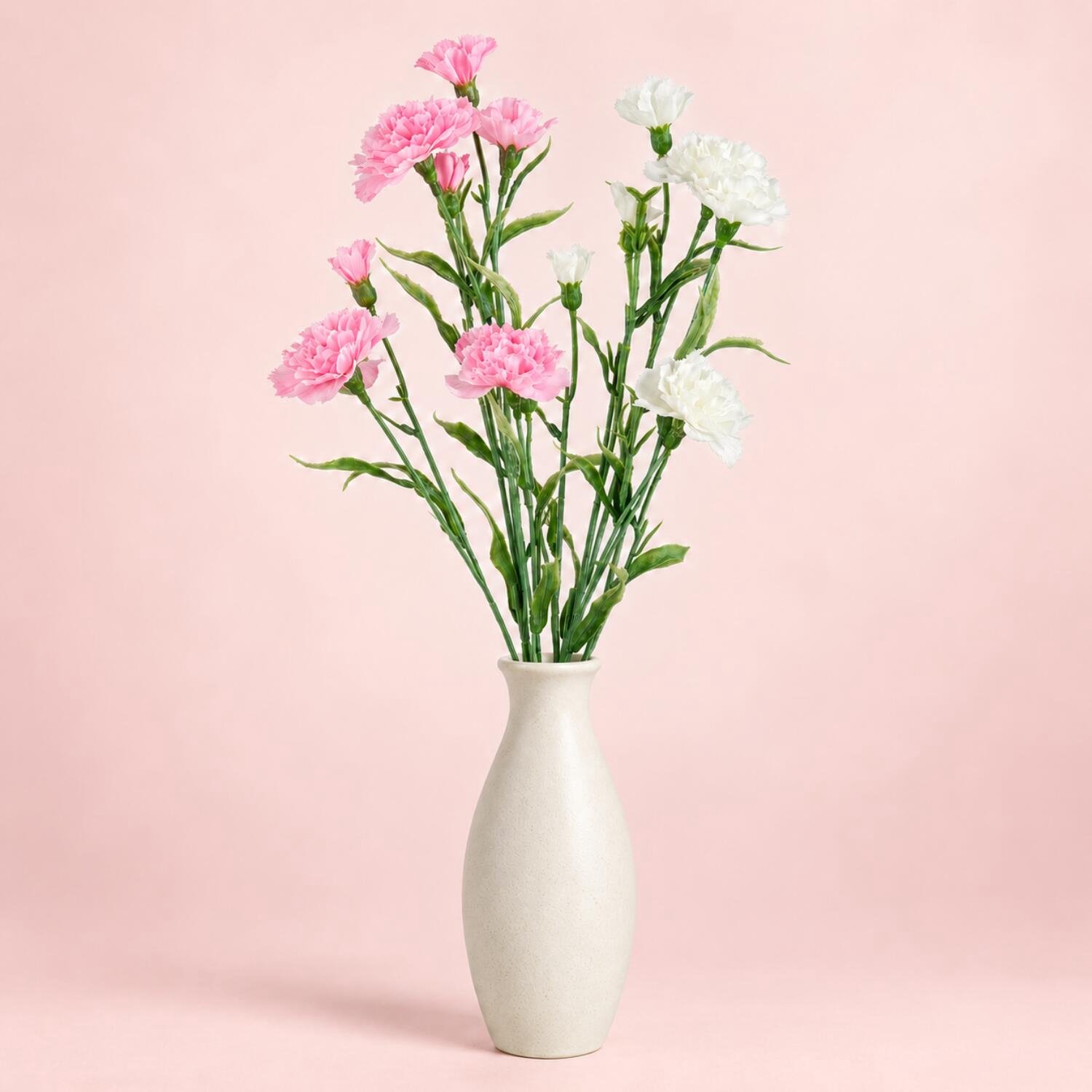 Mica Decorations Boeket Kunstbloemen - Anjers - H71 cm - roze en wit - 4x stelen - met kleine bloemetjes en bladeren Lichtroze