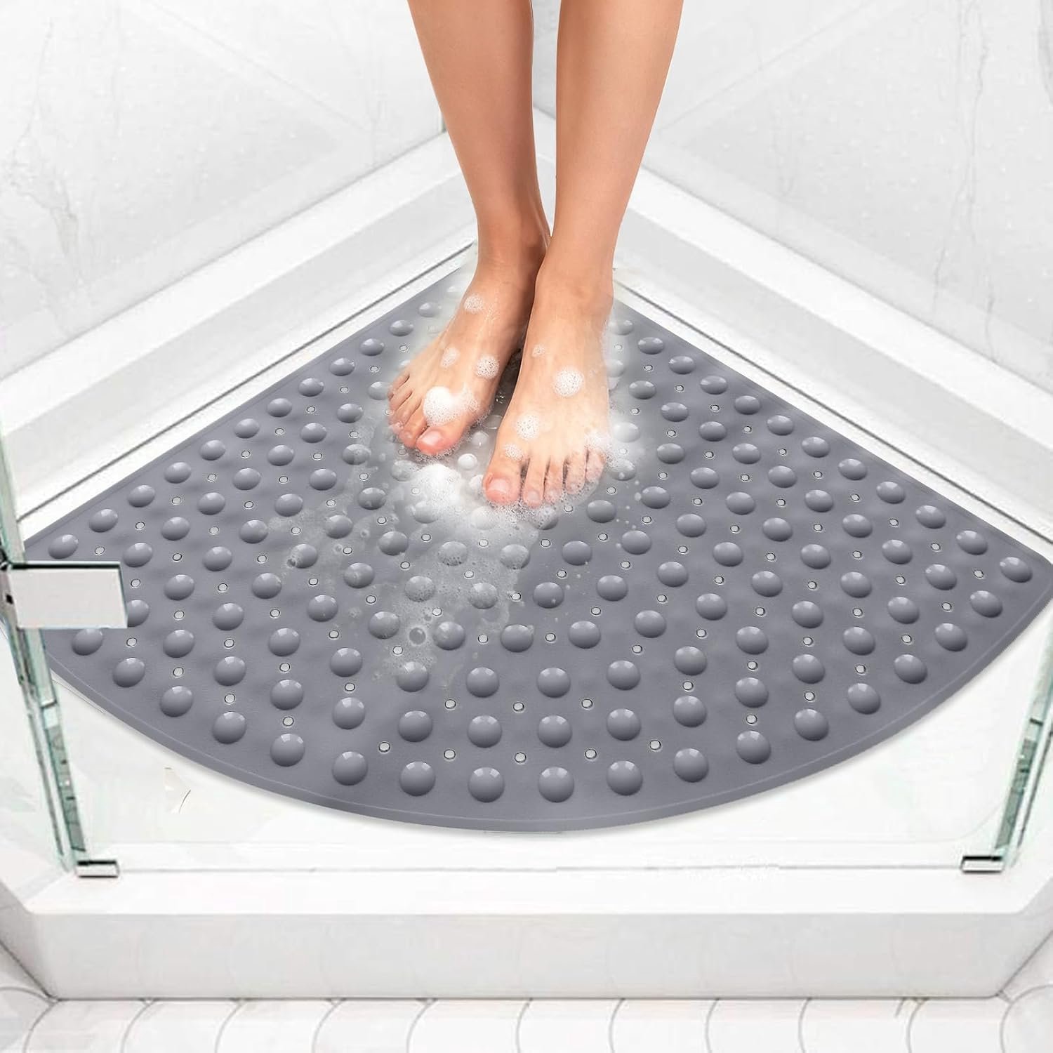 Douchemat - Antislip Douchemat van Zacht TPE - Geschikt voor Badkamer en Douche - Formaat 54x54 cm - Grijze Kleur - 1 Stuk