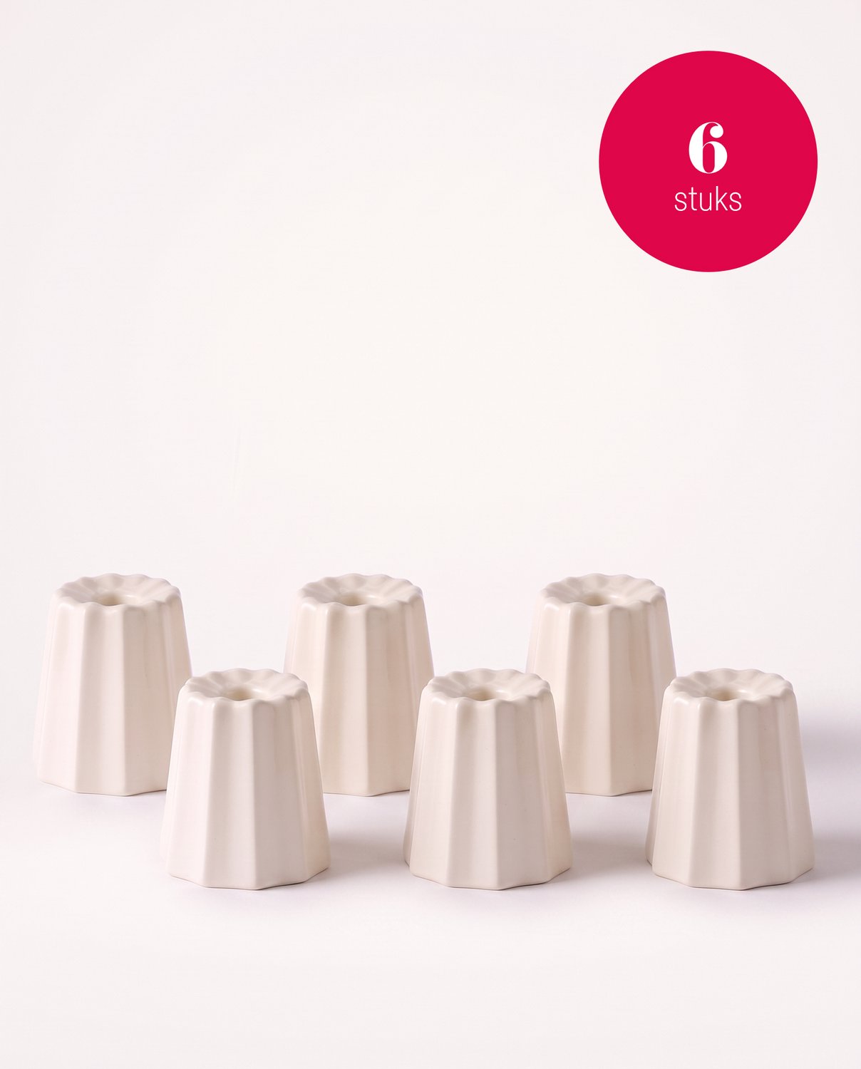 vtwonen Kandelaars - Keramiek - Wit - Set van 6 - 5,6 x 6 cm