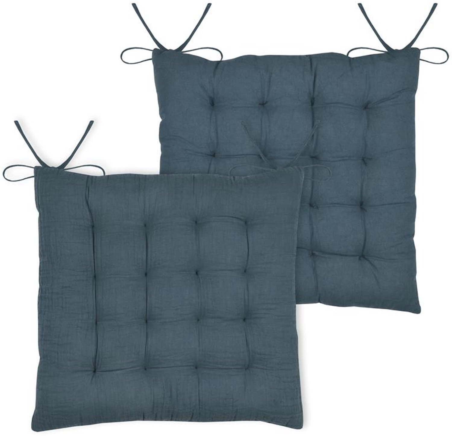 STOF - Stoelkussen met strik COLINE, 100% katoen, 38 x 38 cm - marineblauw