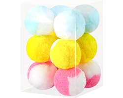 12 Stuks 4,5 Cm- Zachte Pom Pom Ballen voor Kattenspeelgoed- Interactief Pluizig Speeltuin Speeltuin voor Kittens en Volwassen Katten- Ideaal voor Jagen, Trainen en Dagelijks Spelen