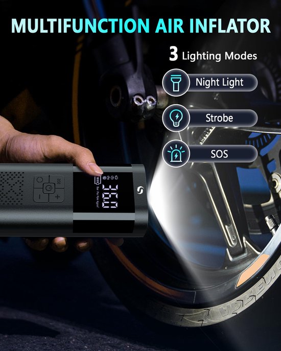 Luchtpomp Draagbare Elektrische - Met Manometer - Accucompressor - Compact - Voor Fietsen En Ballen — afbeelding 4