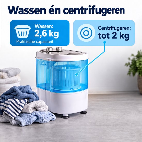 Cheqo® Mini Wasmachine met Centrifuge - Camping Wasmachine - Kleine Wasmachine - Draagbare Wasmachine - Compacte Wasmachine - Caravan Wasmachine - Camper Wasmachine - Studenten Wasmachine - Bovenlader Wasmachine - Wasmachine voor Kleine Ruimtes van Cheqo — afbeelding 3
