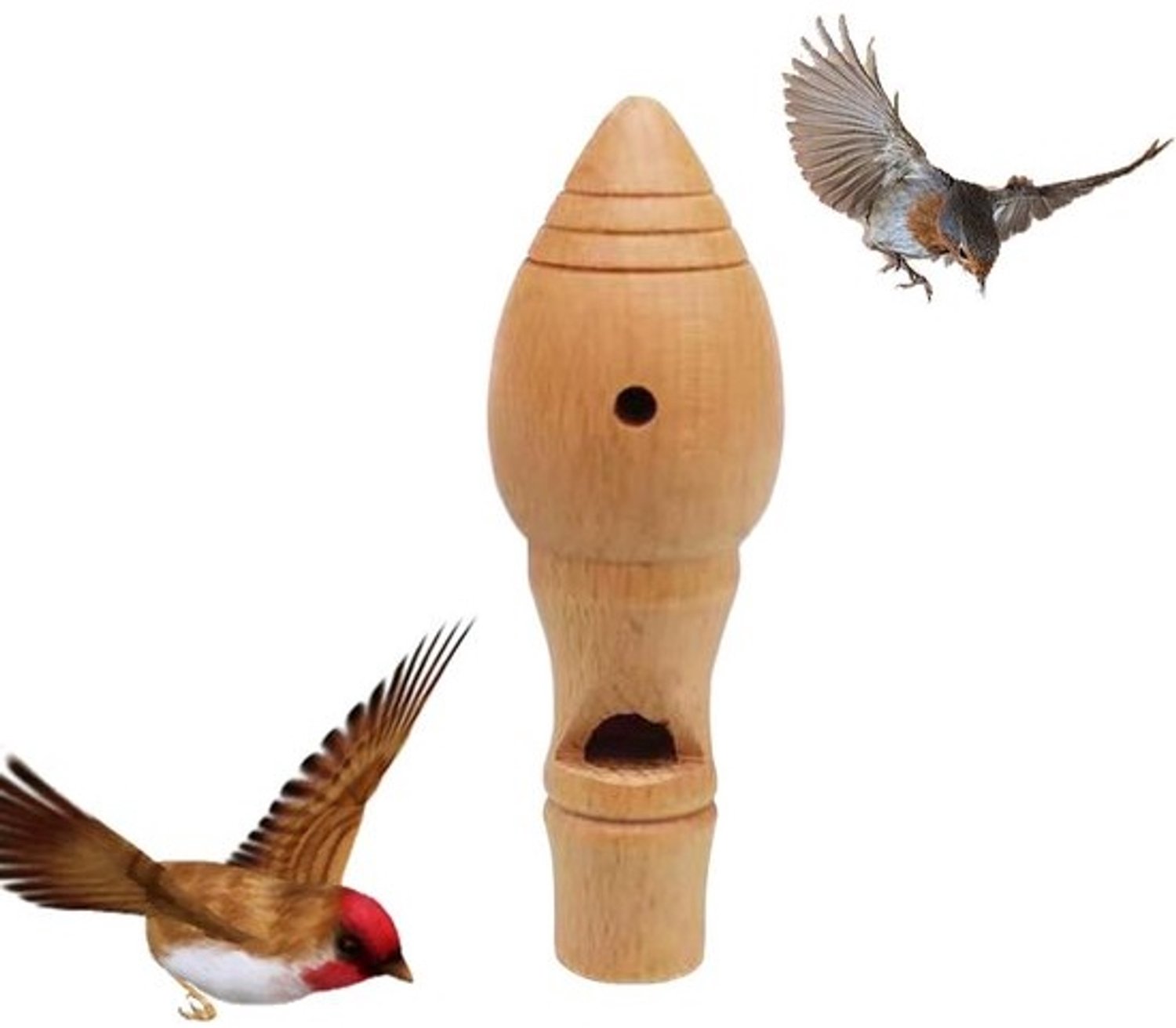 Houten Vogelfluitje - Imitatie van Vogelroep - Vogels Observeren - Realistisch Geluid - Compact Ontwerp - Natuurlijk Hout