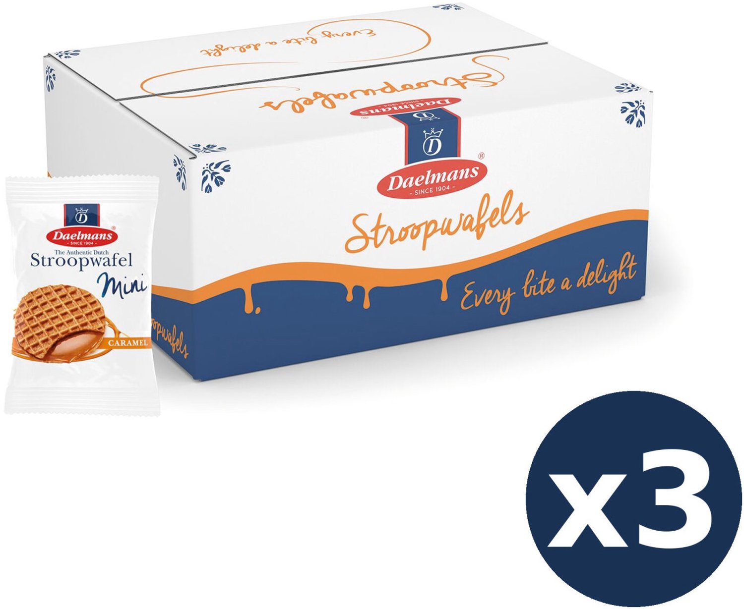 Daelmans 3-Pack Bundel Mini Karamel Stroopwafels – 3 Dozen van 200 Stuks, Individueel Verpakt, 600 Stuks Totaal