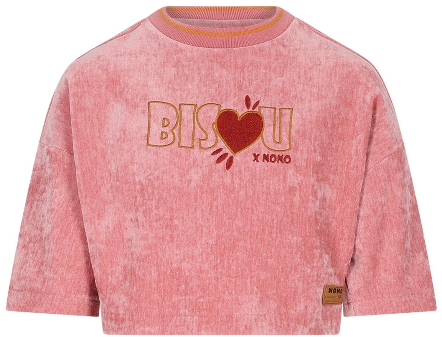 NONO - Kaily Oversized Velvet Top Half Sleeve with Bisou Embro - Sunset Pink - Maat 146-152