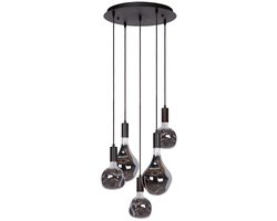 Atmooz - Hanglamp Sapa 5 - Zwart - Inclusief 3 Organic Neo & 2 Organic Evo Lichtbronnen - 5 x E27 - Ø 40 cm Plafondplaat - Dimbaar - Moderne Eyecatcher