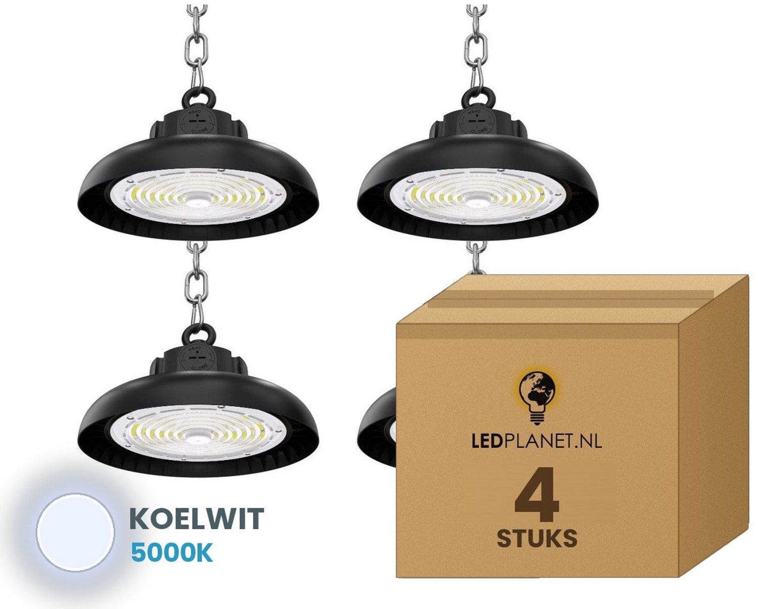 Tsong UFO Lamp - LED High Bay 150W - 27.000 lm - Neutraalwit 5000K - 4 stuks - Instelbaar 90/120/150W - IP65 - Hal, Werkplaats- & Garageverlichting - 5 jaar garantie Koelwit 5000K