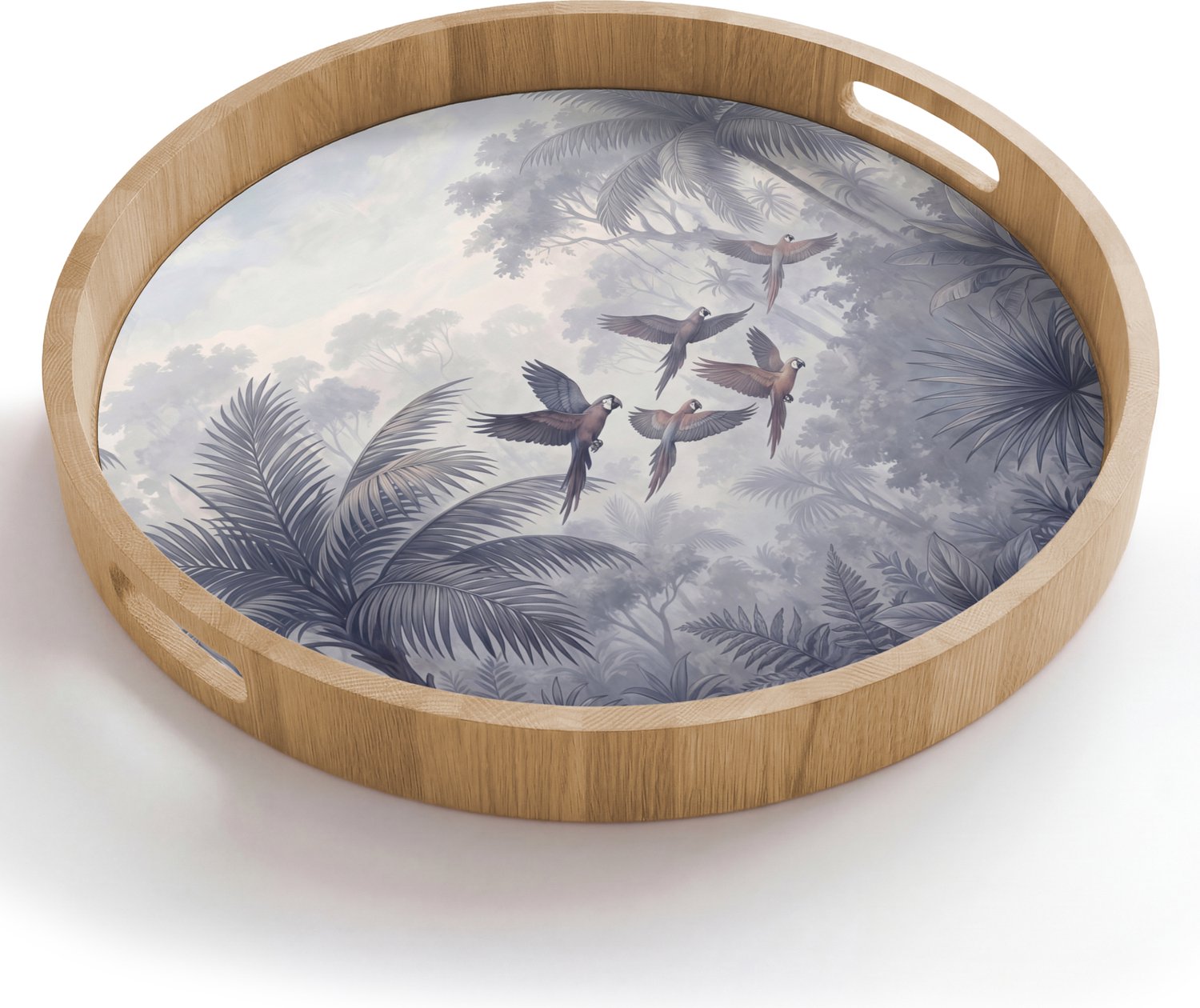 Dienblad rond 50x50 cm - Schootdienblad hout - Vogel - Vliegend - Jungle - Vintage - Dieren - Borrelplank rechthoek - Plateau houten dienbladen