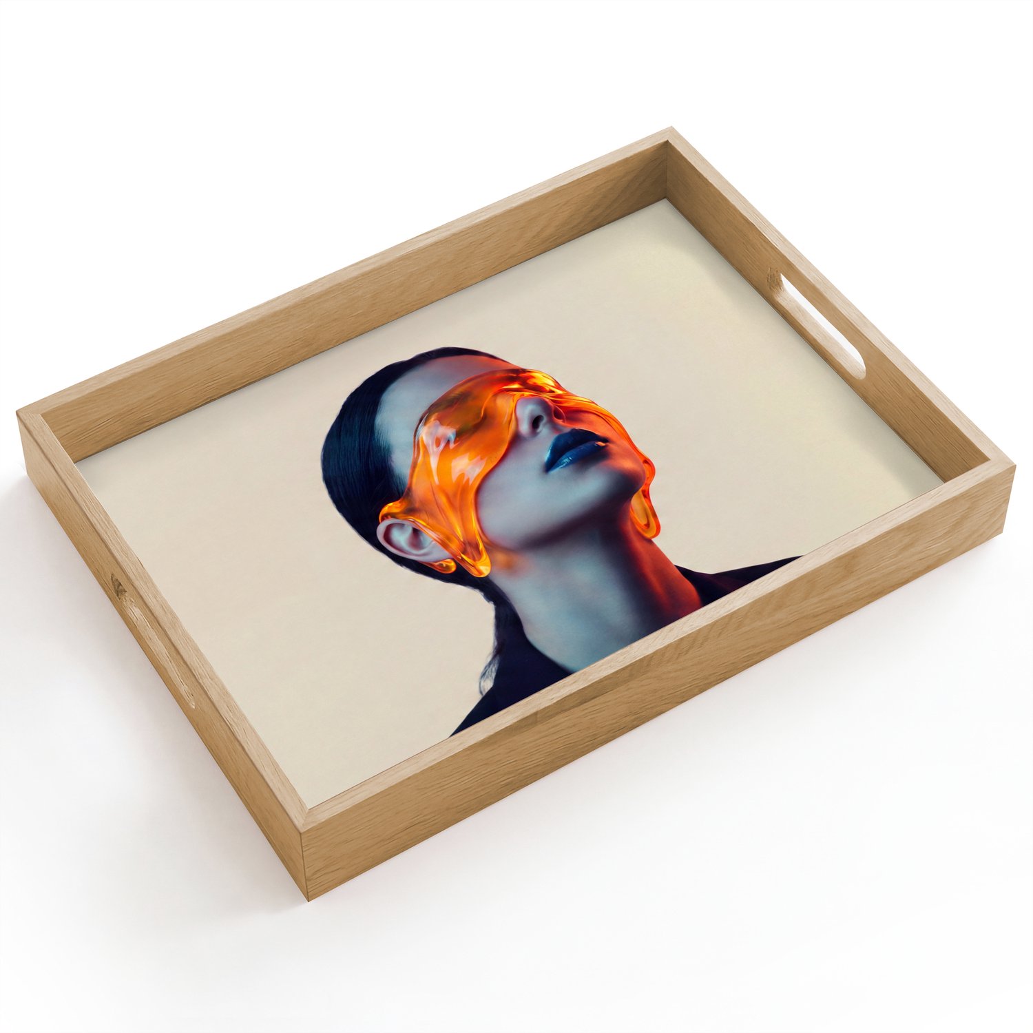 Dienblad hout 40x30 cm - Schootdienblad - Vrouw - Oranje - Abstract - Modern - Kleurrijk - Borrelplank rechthoek - Plateau dienbladen
