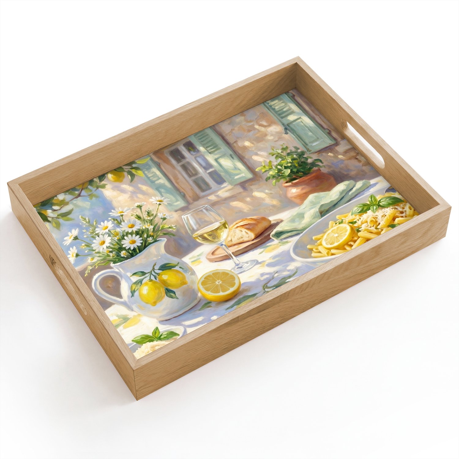 Dienblad hout 40x30 cm - Schootdienblad - Eten - Terras - Zomer - Geschilderd - Geel - Borrelplank rechthoek - Plateau dienbladen