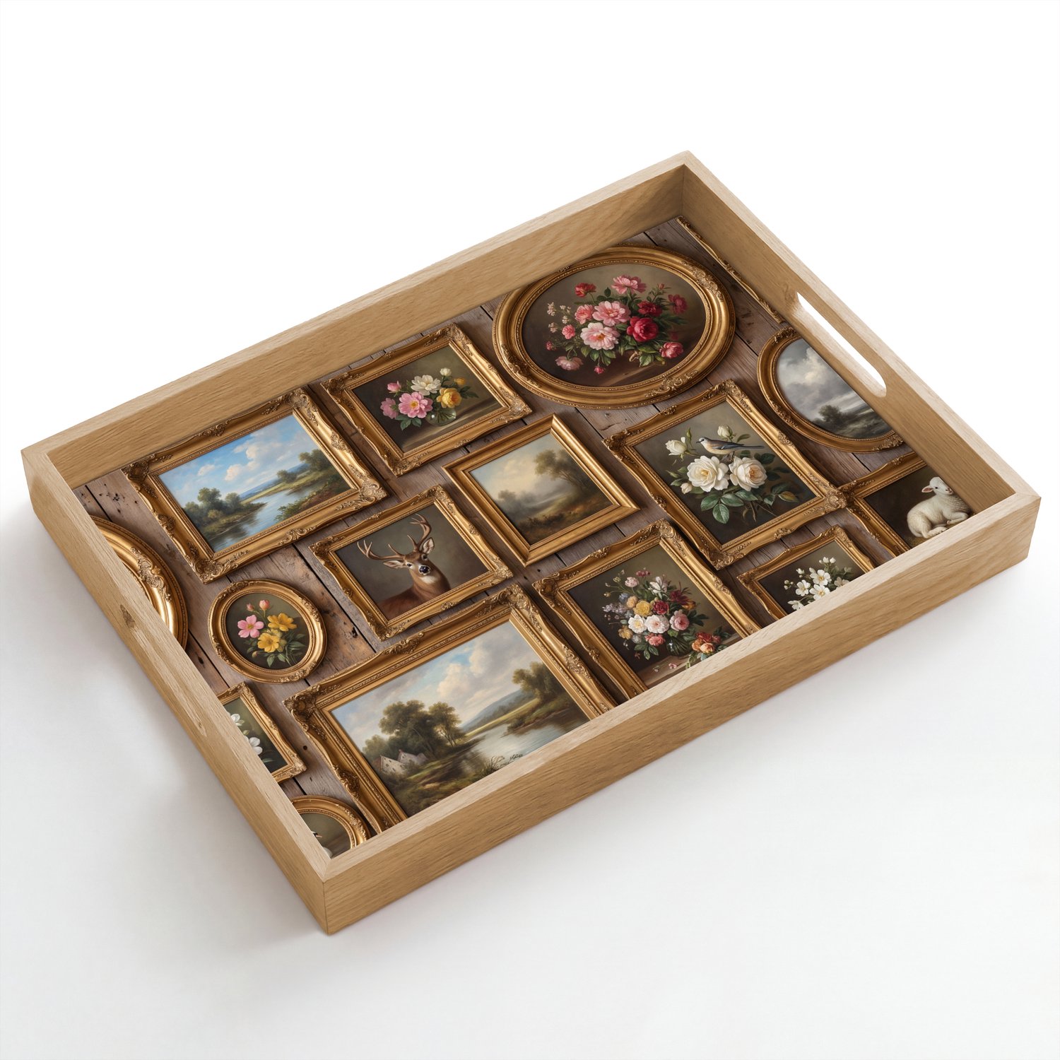 Dienblad hout 50x35 cm - Schootdienblad - Bloemen - Rozen - Klassiek - Vaas - Kleurrijk - Borrelplank rechthoek - Plateau dienbladen