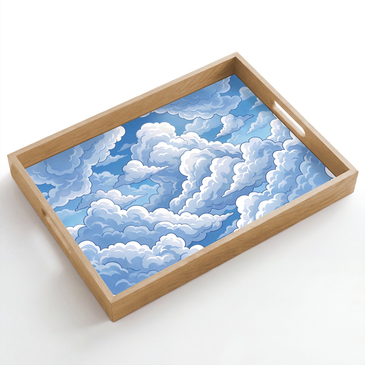 Dienblad hout 50x35 cm - Schootdienblad - Wolken - Hemel - Abstract - Wit - Borrelplank rechthoek - Plateau dienbladen