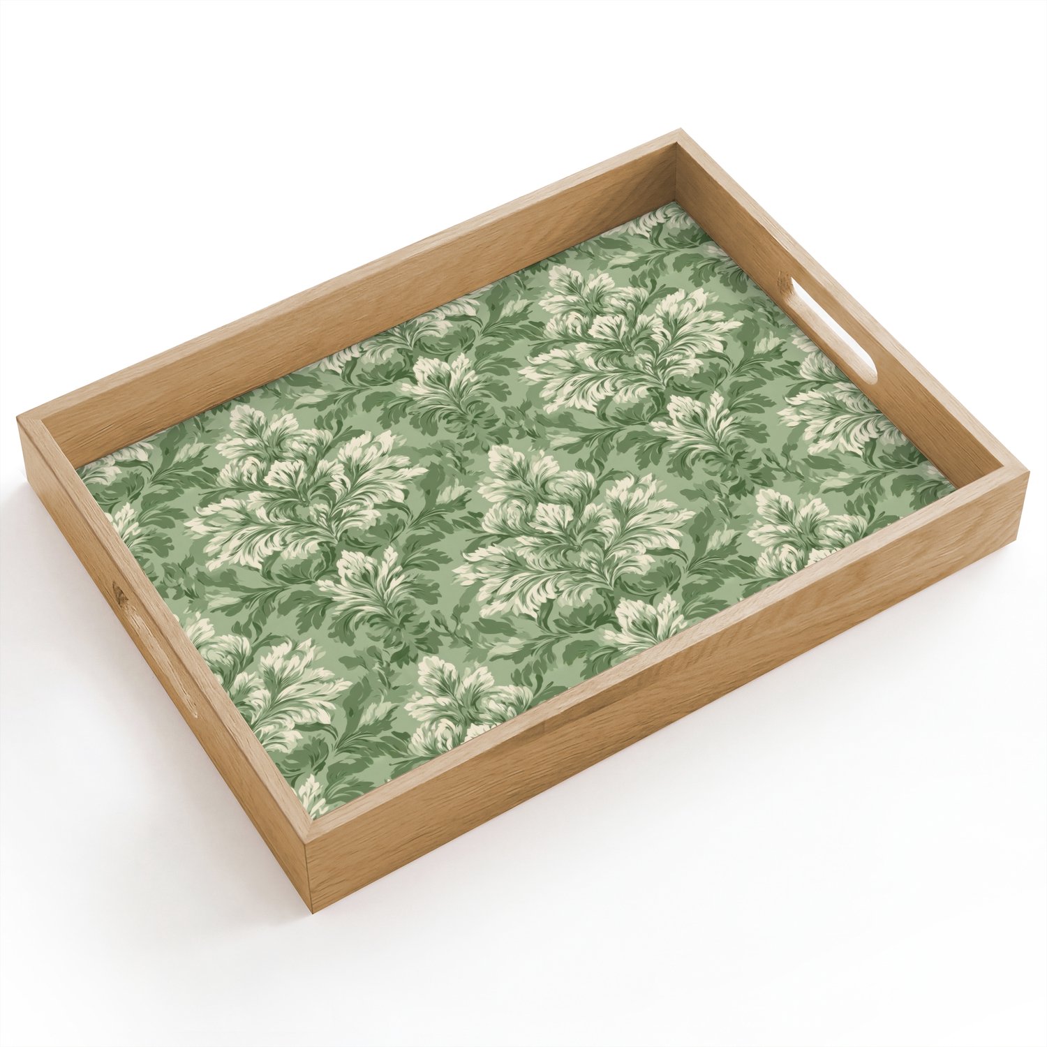 Dienblad hout 40x30 cm - Schootdienblad - Sierlijk - Lichtgroen - Planten - Patroon - Getailleerd - Borrelplank rechthoek - Plateau dienbladen