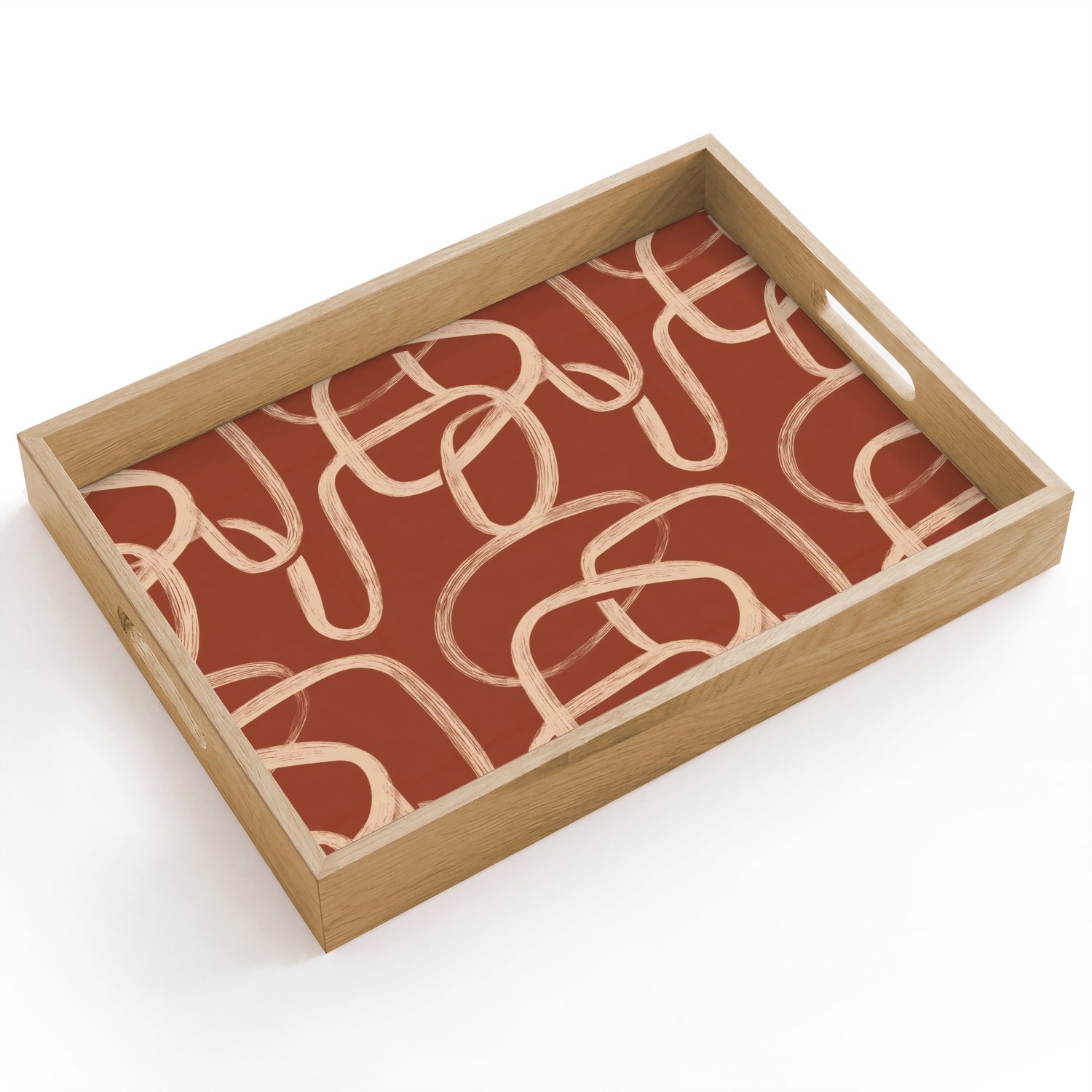 Dienblad hout 40x30 cm - Schootdienblad - Lijnen - Abstract - Organisch - Terracotta - Crème - Borrelplank rechthoek - Plateau dienbladen