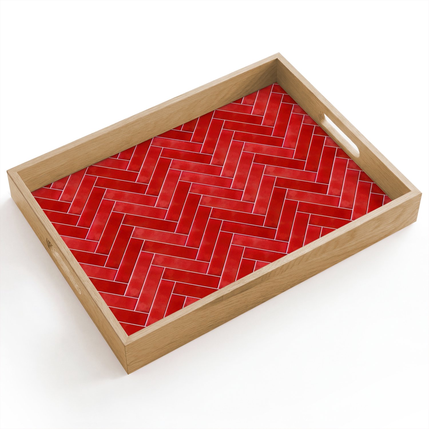 Dienblad hout 40x30 cm - Schootdienblad - Visgraat - Tegel - Rood - Borrelplank rechthoek - Plateau dienbladen