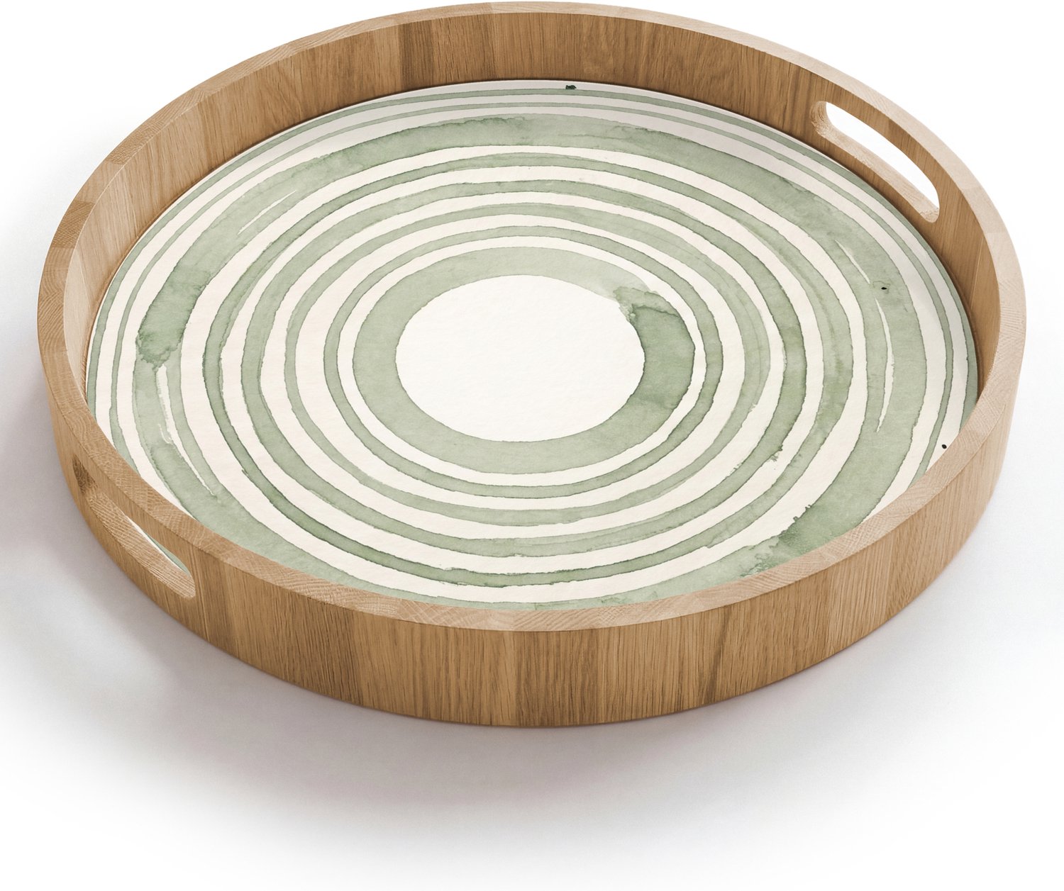 Dienblad rond 40x40 cm - Schootdienblad hout - Abstractie - Cirkels - Waterverf - Groen - Modern - Borrelplank rechthoek - Plateau houten dienbladen