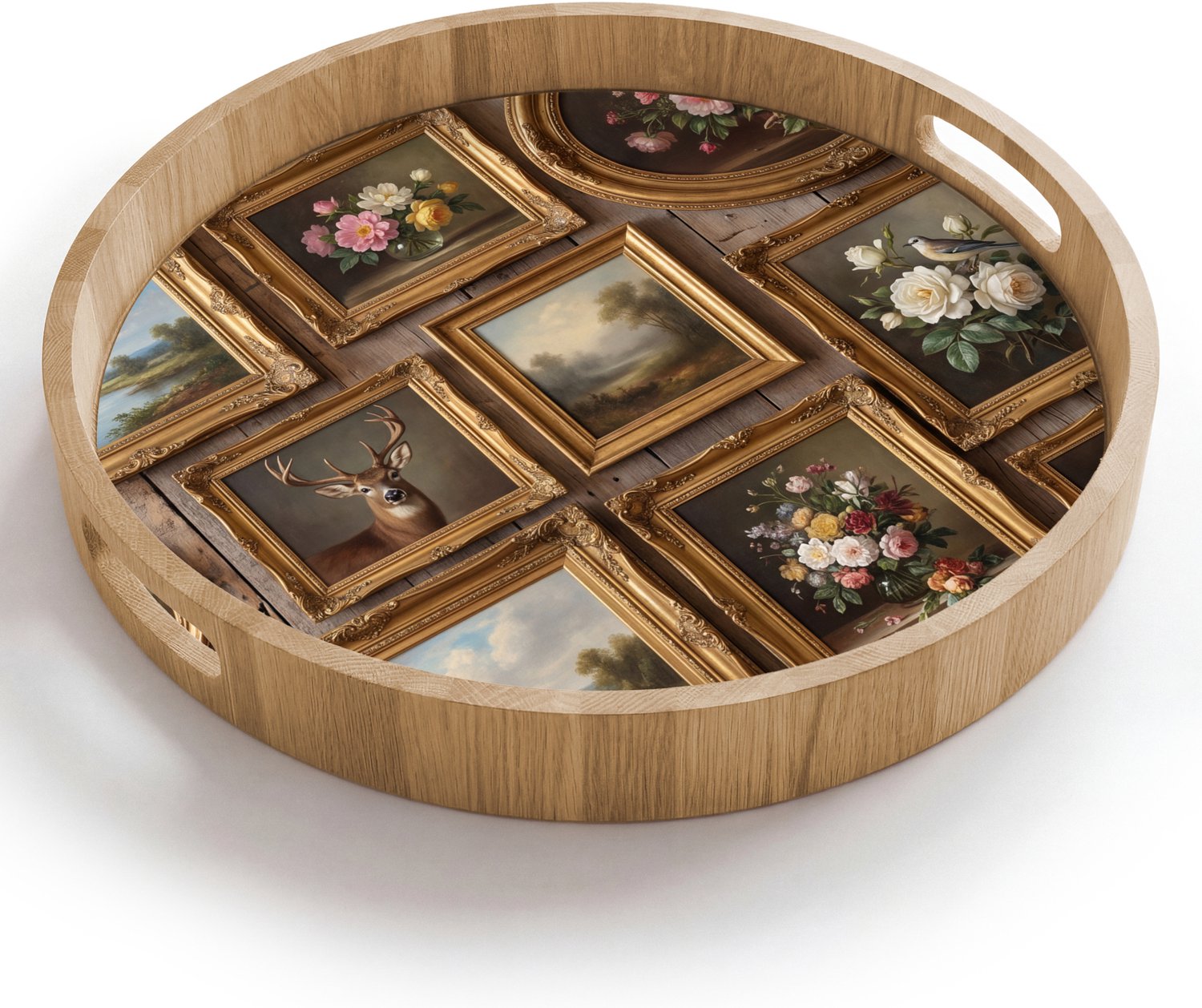 Dienblad rond 40x40 cm - Schootdienblad hout - Bloemen - Rozen - Klassiek - Vaas - Kleurrijk - Borrelplank rechthoek - Plateau houten dienbladen