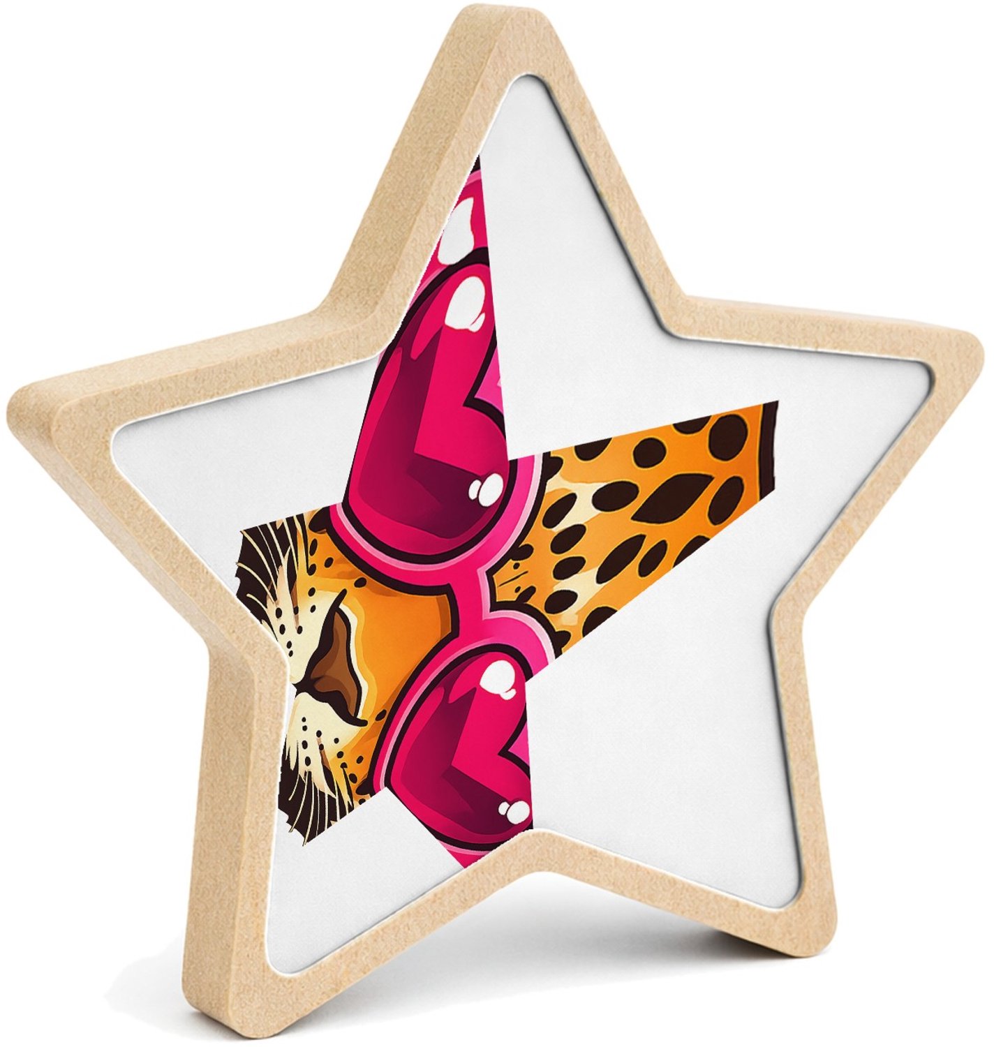Mr Cadeautjes MDF fotolijst ster 14 x 13,5 - design Een opvallend dierenportret met een onverwachte mode-accesso | cadeau Wit