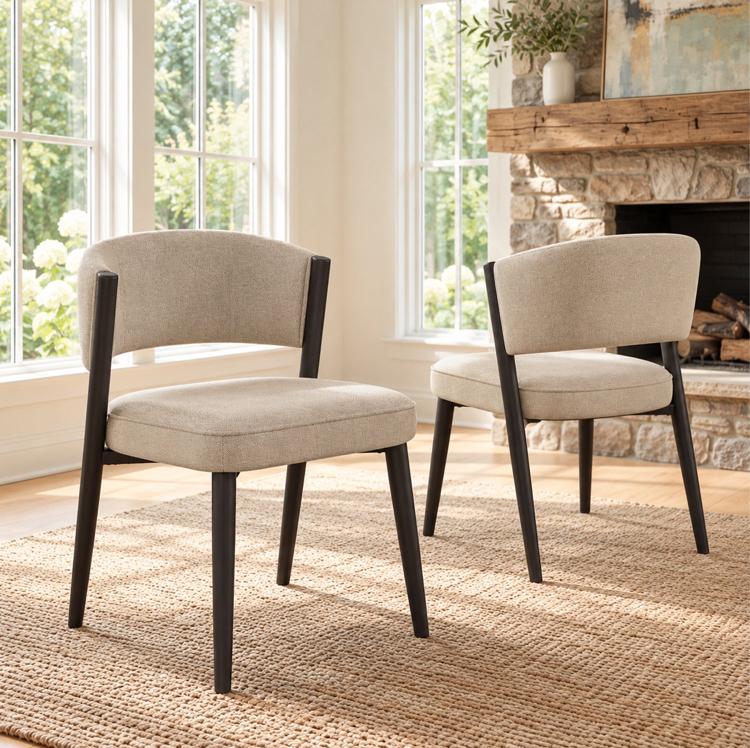 MODENUIT Eetkamerstoel Set Van 2 - Gebogen Rugleuning - Voor Eetkamer En Woonkamer - Chenille En Metaal - Taupe