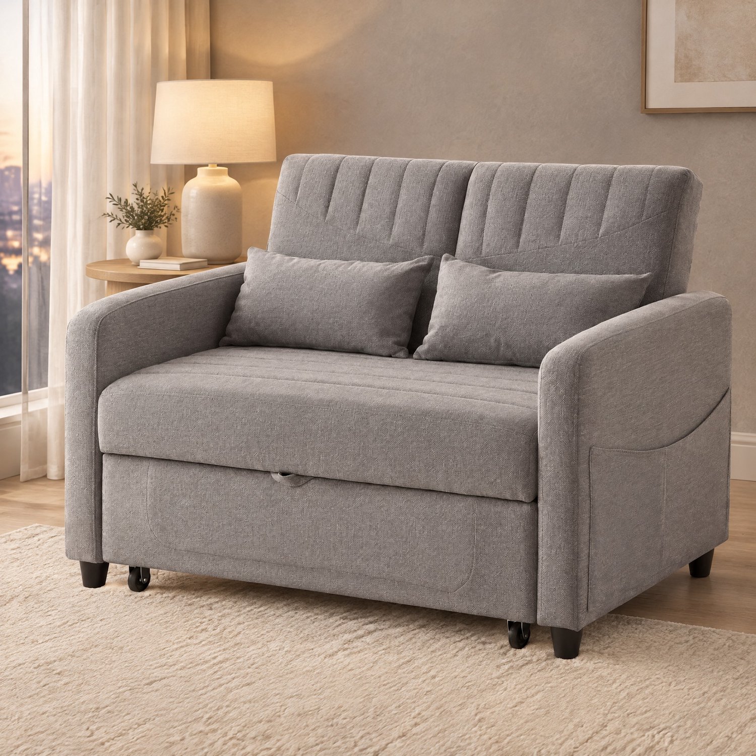 WUVRIE 2-zits slaapbank 114x77x82,5 cm - Uittrekbaar met 3 standen rugleuning - Grijs
