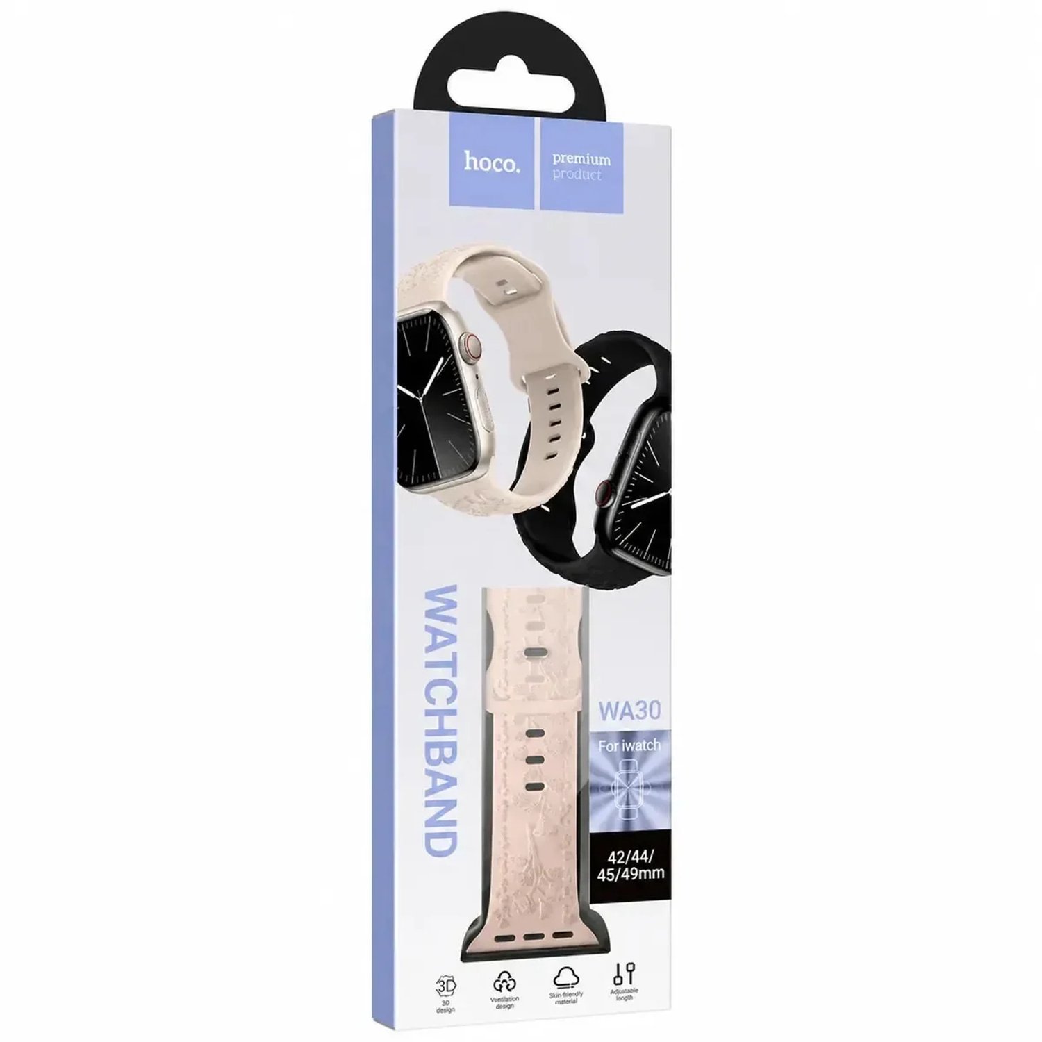 Hoco Siliconen Sportbandje met 3D Bloemen Reliëf - Powder Sand - Geschikt voor Apple Watch Ultra 4, 3, 2, 1, Series 12, 11, 10, 9, 8, 7, 6, 5, 4, 3, 2, 1 en SE - 49 mm, 46 mm, 45 mm, 44 mm en 42 mm - iWatch Horlogebandje voor Dames en Heren