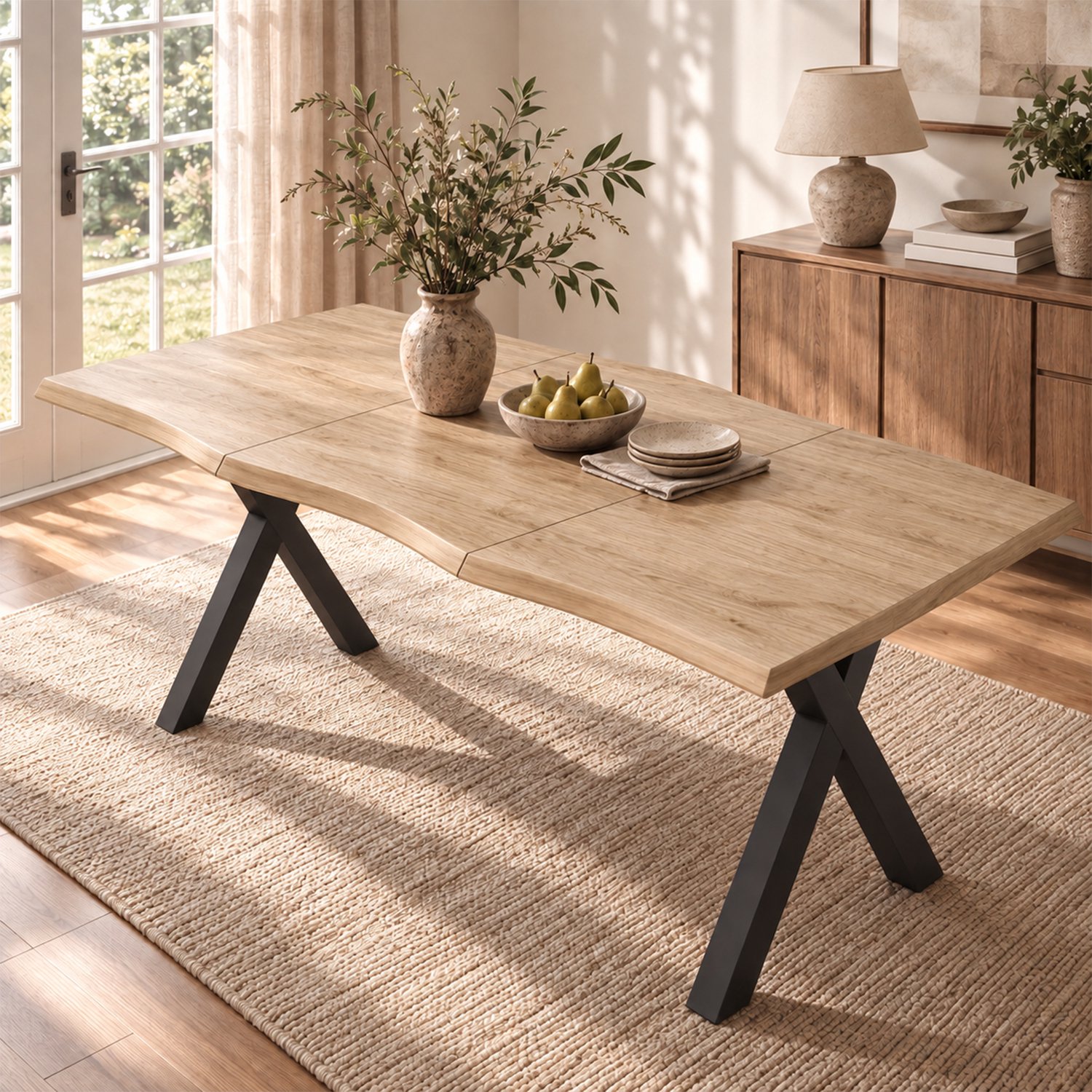 Merax Eettafel 160x78x75cm - voor 4-6 personen - golfvormig tafelbladontwerp - dikker tafelblad - eenvoudige stijl - houtkleur