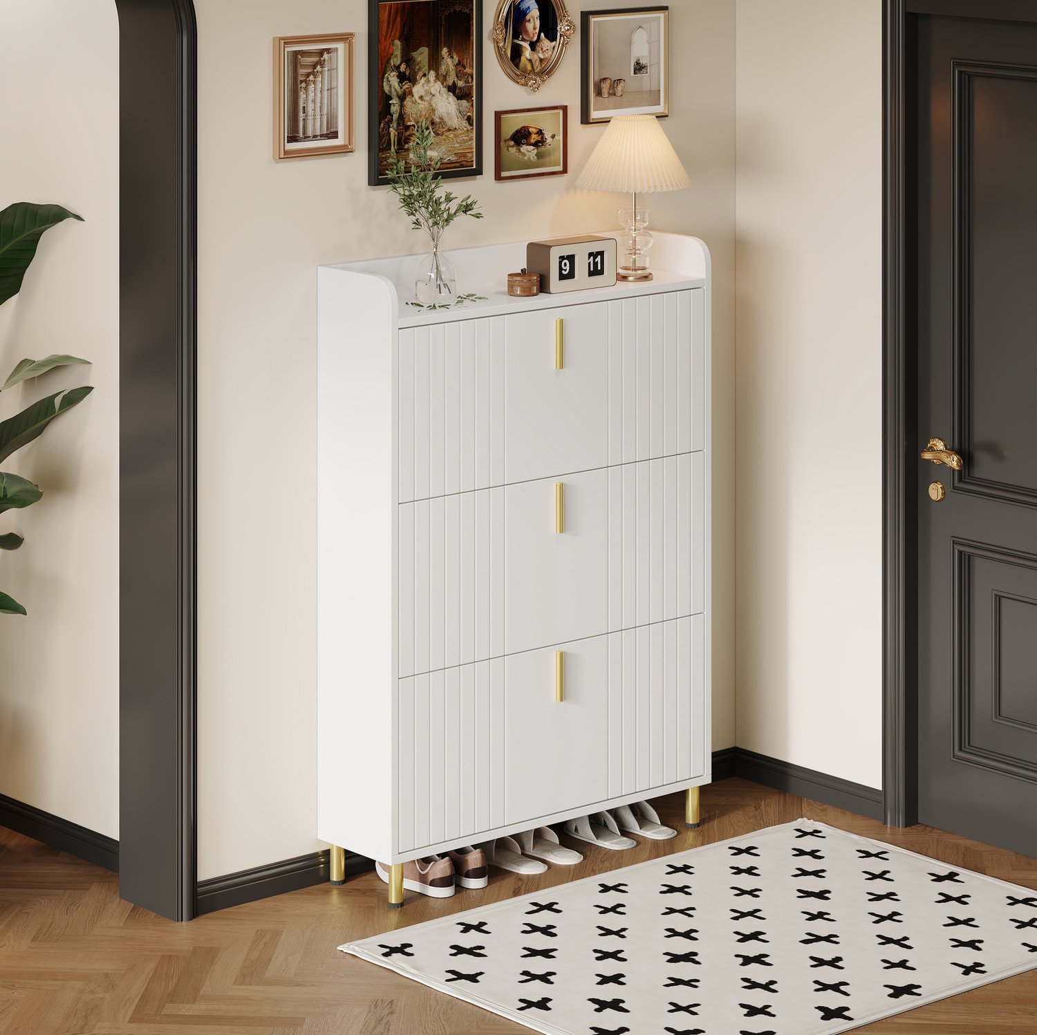 Maisentiel Schoenenkast 80 x 23,5 x 123,5 cm - 3 kleppen, verstelbare planken, MDF, wit